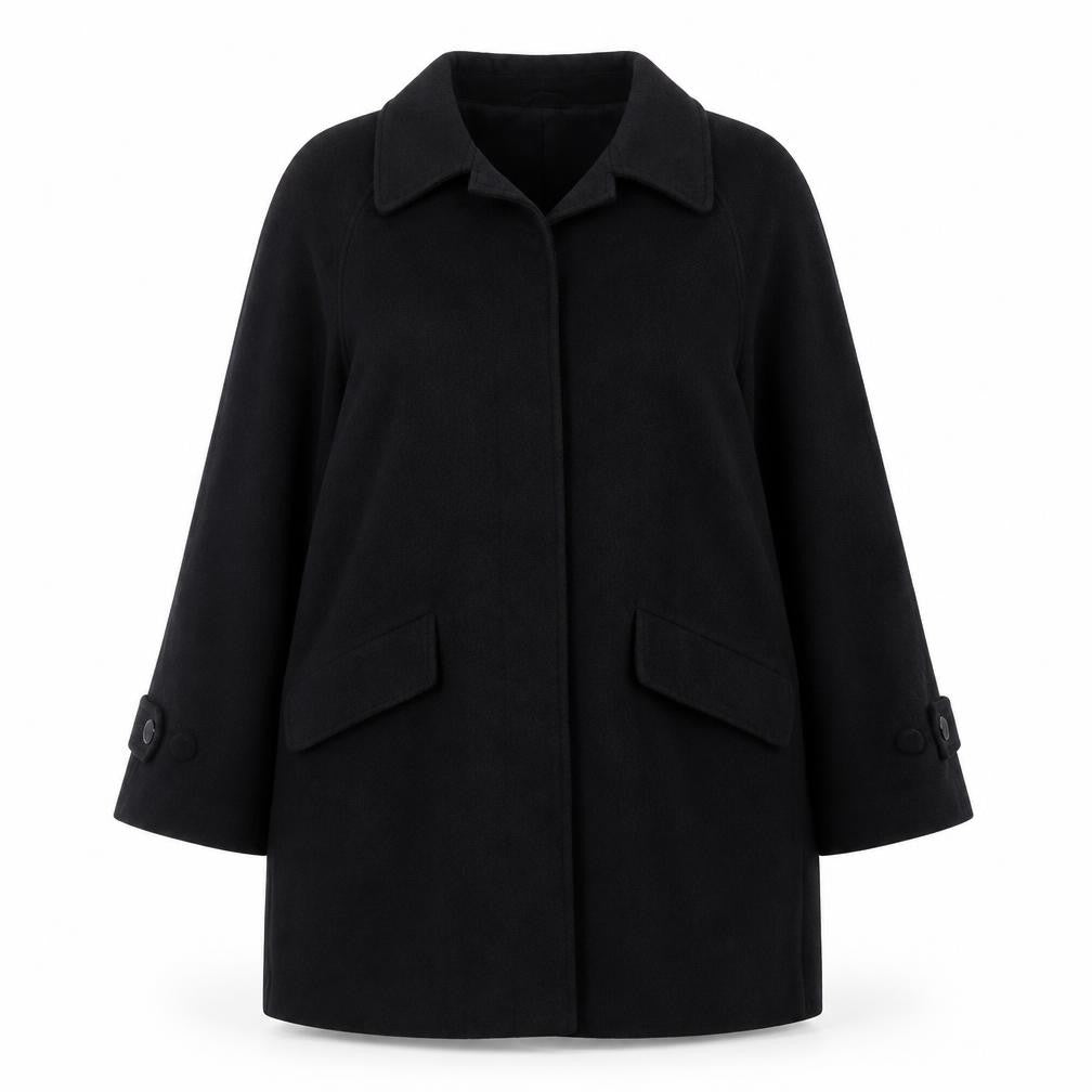 Front view of menuetto women’s blue overcoat coat, size UK 12, button