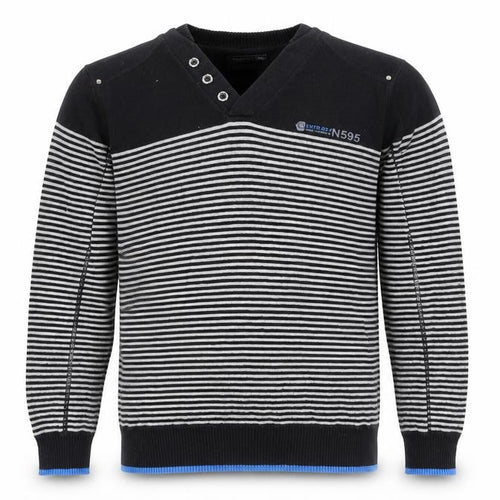 Burton Mens Black V-Neck Striped Cotton Pullover Jumper Size M Long Sleeve