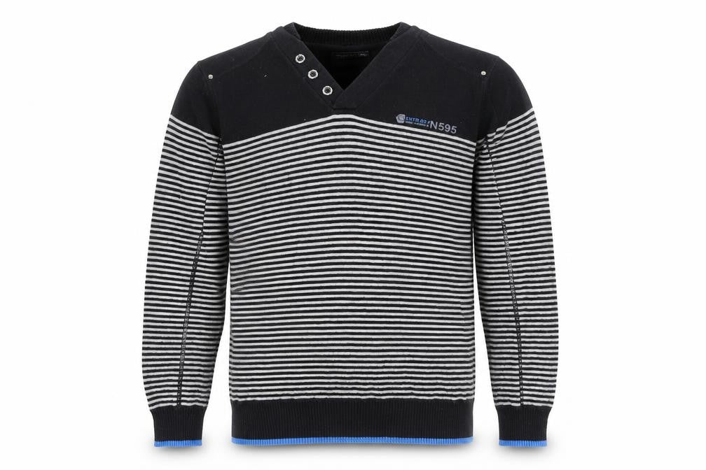 Burton Mens Black V-Neck Striped Cotton Pullover Jumper Size M Long Sleeve