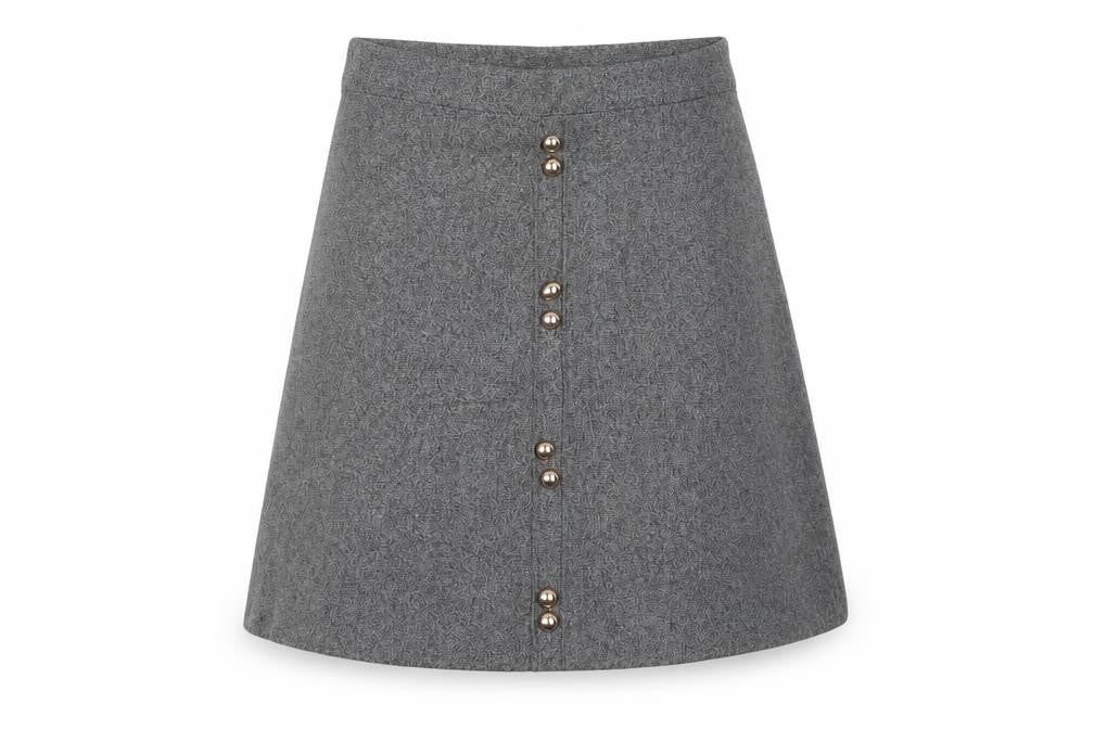 Front view of Atmosphere women’s grey viscose a-line skirt, size UK 8