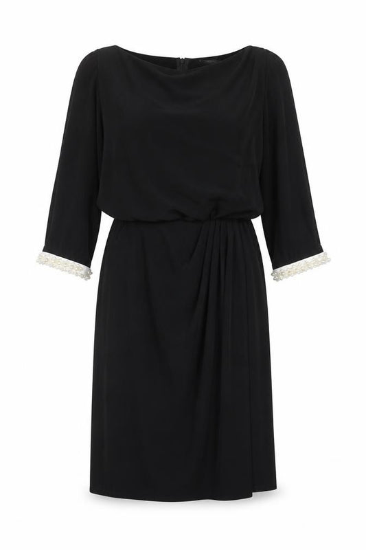 Front view of phillip montello women’s black polyester a-line, size UK 8, round neck zip