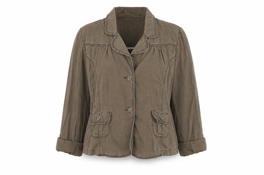 Front view of Liz Lange women’s brown jacket blazer, size M, button