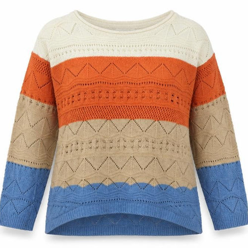 Jumpo Womens Multicoloured Round Neck Striped Acrylic Pullover Jumper Size M - Colourblock, Size M-L