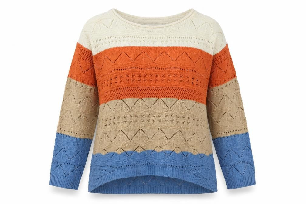 Jumpo Womens Multicoloured Round Neck Striped Acrylic Pullover Jumper Size M - Colourblock, Size M-L