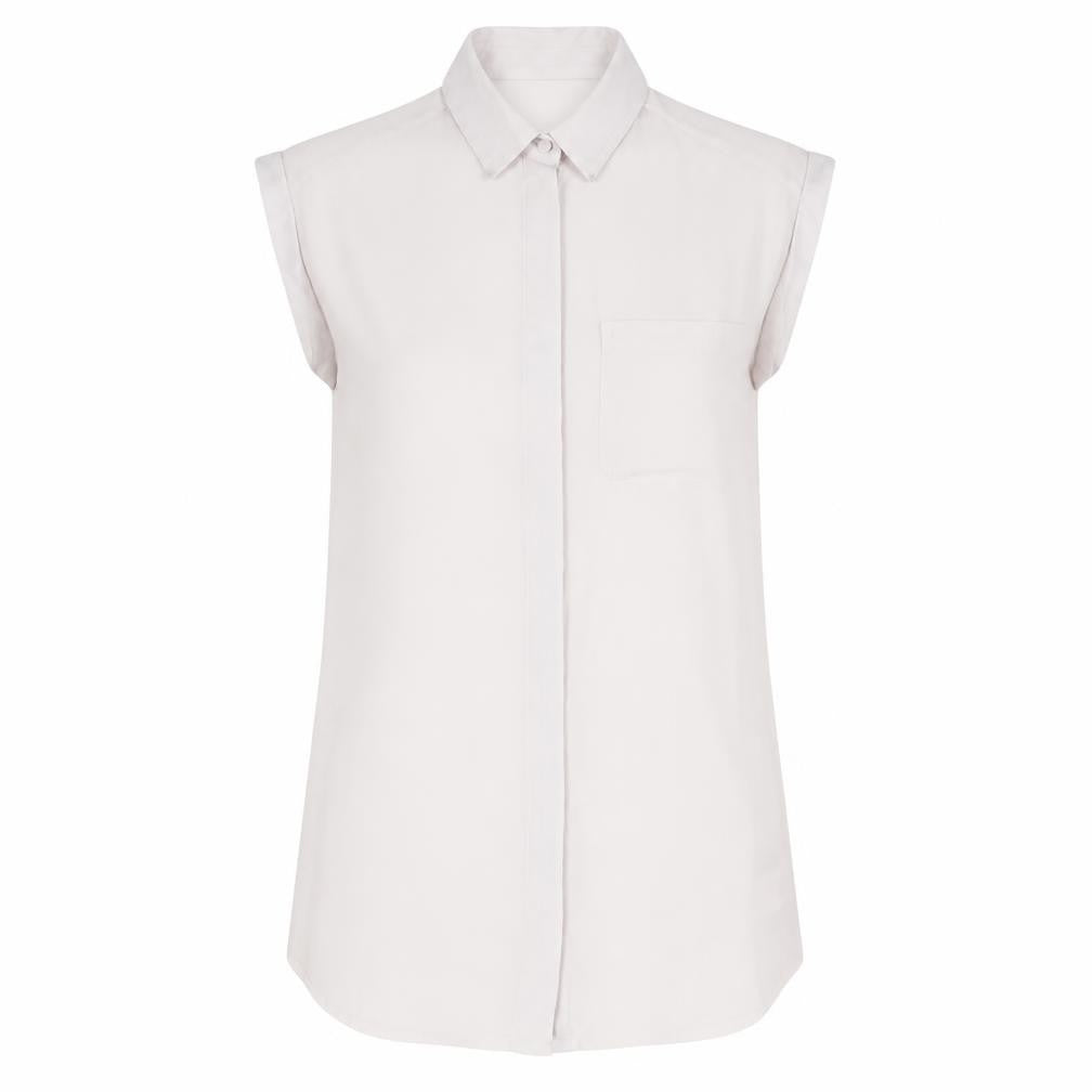 Front view of Atmosphere women’s pink polyester basic button-up, size UK 8, collared