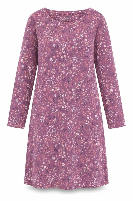 Front view of Nutmeg women’s purple geometric polyester a-line, size UK 12, round neck pullover -, size UK 12-14
