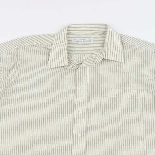 Marks and Spencer Mens Green Polka Dot Polyester Button-Up Size 16 Collared Button