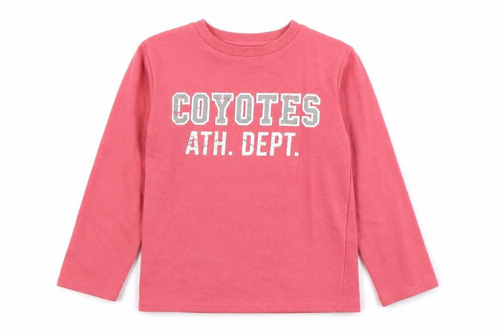 Front view of Basic girls’ pink cotton pullover sweatshirt, size 7-8, years pullover - coyotes