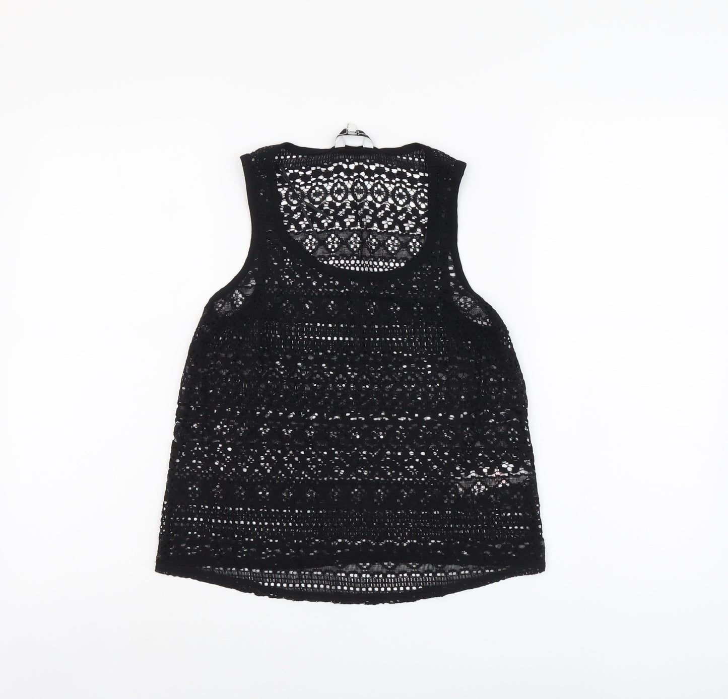 New Look Womens Black Geometric Cotton Basic Tank Size 8 Round Neck - Sheer