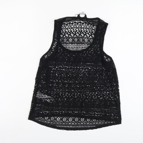 New Look Womens Black Geometric Cotton Basic Tank Size 8 Round Neck - Sheer