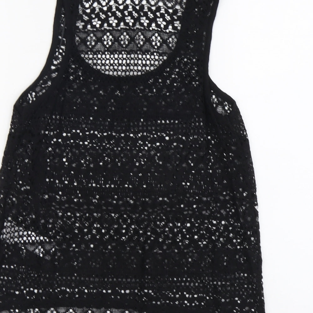 New Look Womens Black Geometric Cotton Basic Tank Size 8 Round Neck - Sheer