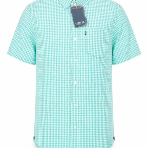 Cherokee Mens Blue Check Cotton Button-Up Size S Collared Button