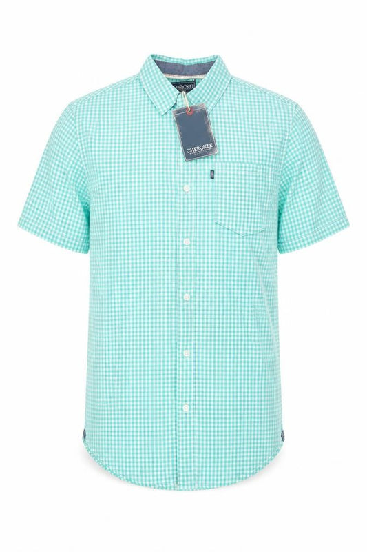 Cherokee Mens Blue Check Cotton Button-Up Size S Collared Button