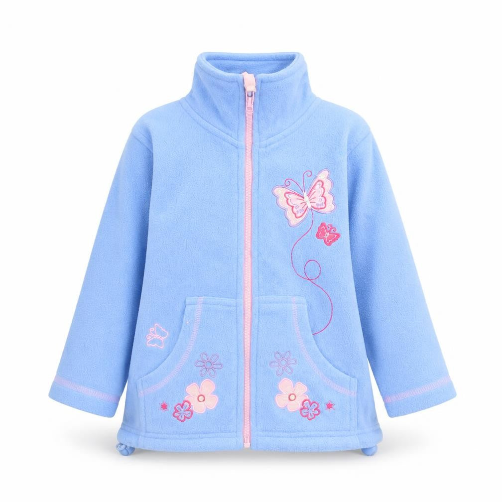 Front view of JPW Junior girls’ blue jacket, size 2, years zip