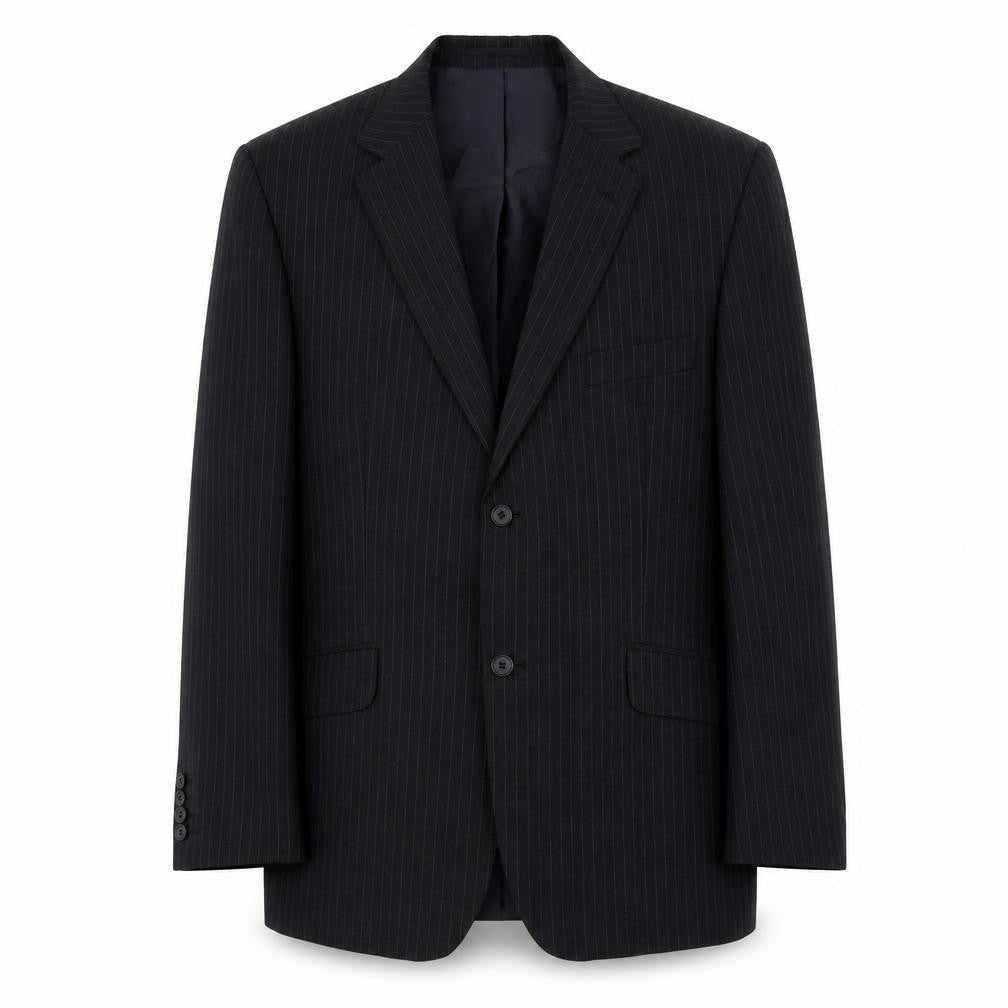 Front view of George men’s grey striped polyester jacket suit jacket, size XL, regular
