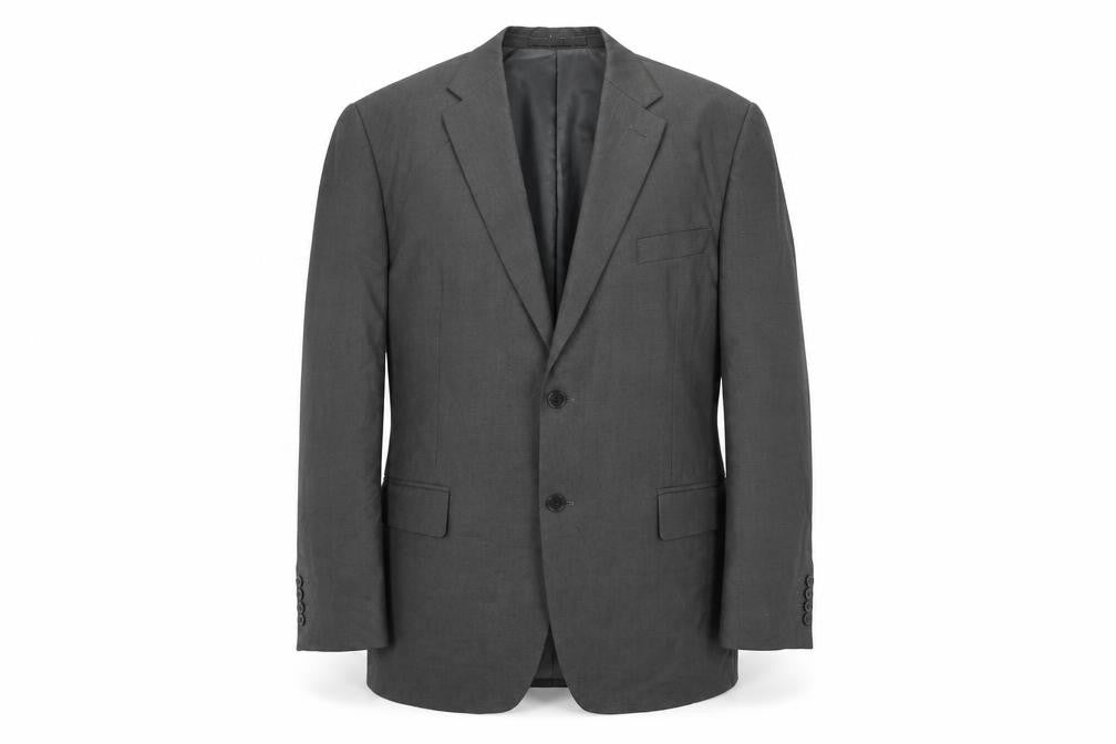 Front view of Marks & Spencer men’s grey linen jacket suit jacket, size M, regular