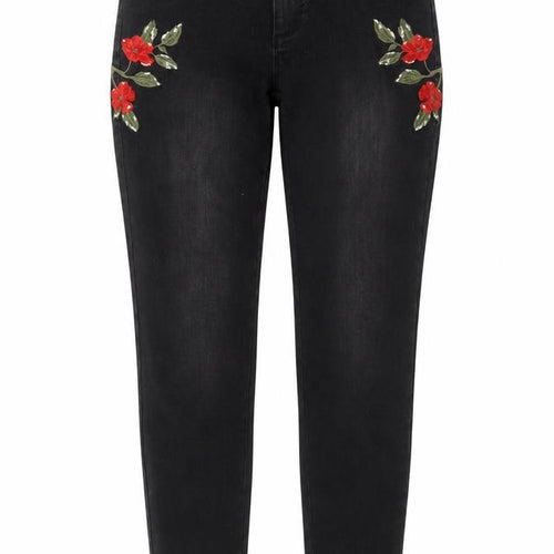 find. Womens Black Cotton Skinny Jeans Size 30 in L32 in Regular Button - Floral Detail