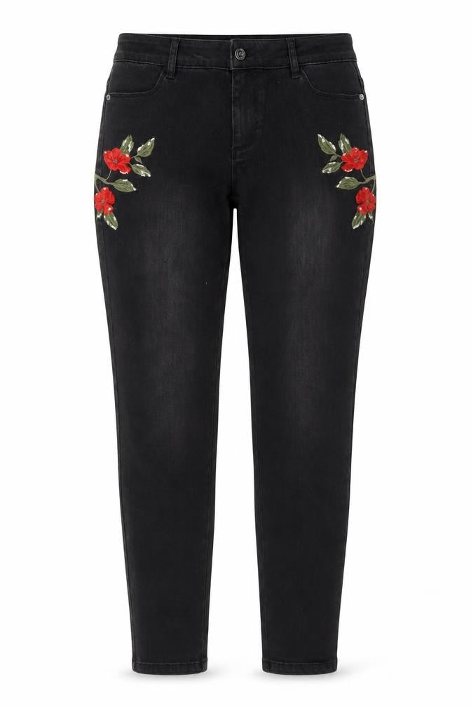 find. Womens Black Cotton Skinny Jeans Size 30 in L32 in Regular Button - Floral Detail