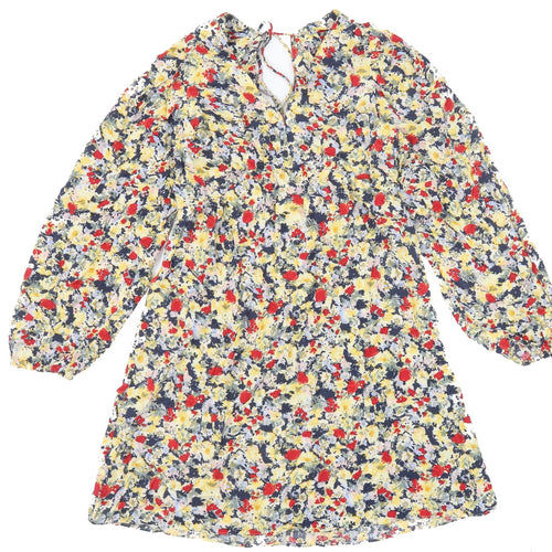 H&M Womens Multicoloured Floral Viscose A-Line Size S V-Neck Tie
