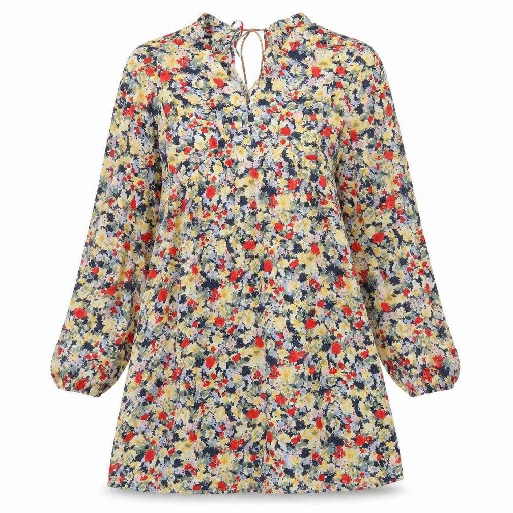 H&M Womens Multicoloured Floral Viscose A-Line Size S V-Neck Tie