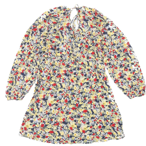 H&M Womens Multicoloured Floral Viscose A-Line Size S V-Neck Tie