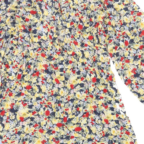 H&M Womens Multicoloured Floral Viscose A-Line Size S V-Neck Tie
