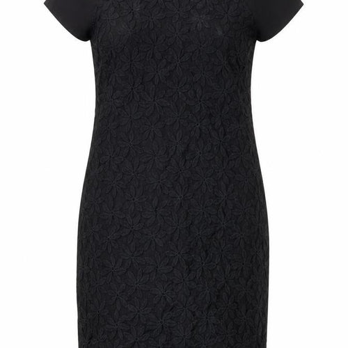 F&F Womens Black Floral Polyester Pencil Dress Size 10 Boat Neck Pullover