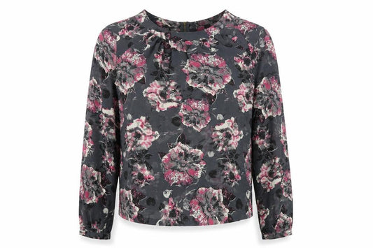 Front view of Next women’s grey geometric polyester basic blouse, size UK 10, round neck