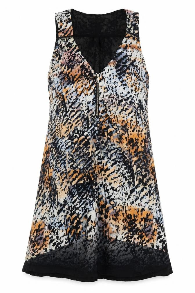 Mint Velvet Womens Multicoloured Geometric Viscose A-Line Size 8 V-Neck Zip