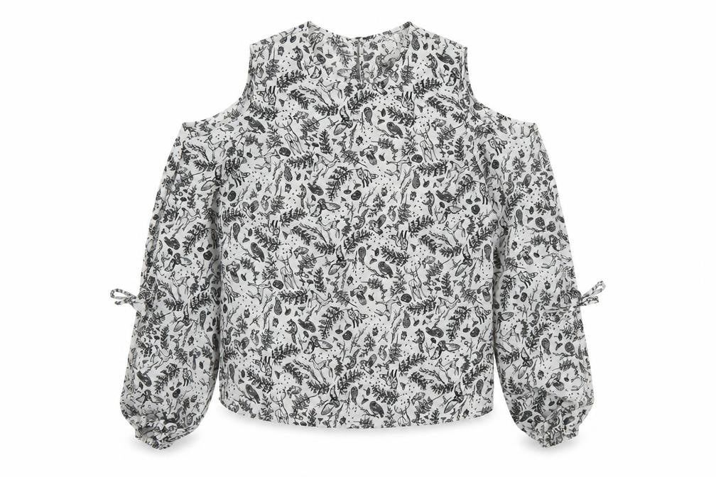 Primark Womens White Geometric Polyester Basic Blouse Size 10 Round Neck - Cold Shoulder