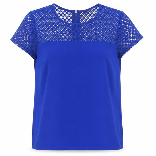 Front view of Forever 21 women’s blue polyester basic blouse, size L, round neck