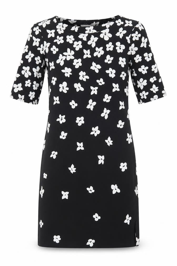 Precis Womens Black Floral Polyester Shift Size 8 Round Neck Pullover
