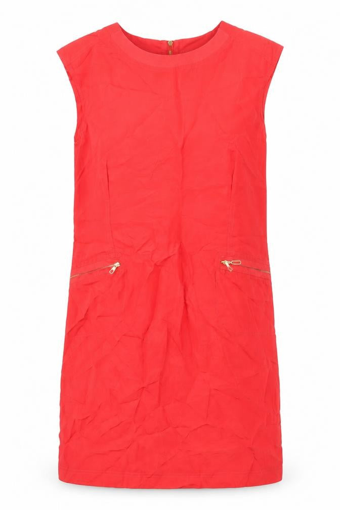 Front view of Jesire women’s red silk shift, size UK 6, round neck zip