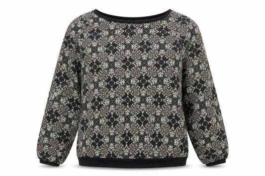 Front view of Next women’s green geometric polyester basic blouse, size UK 12, boat neck