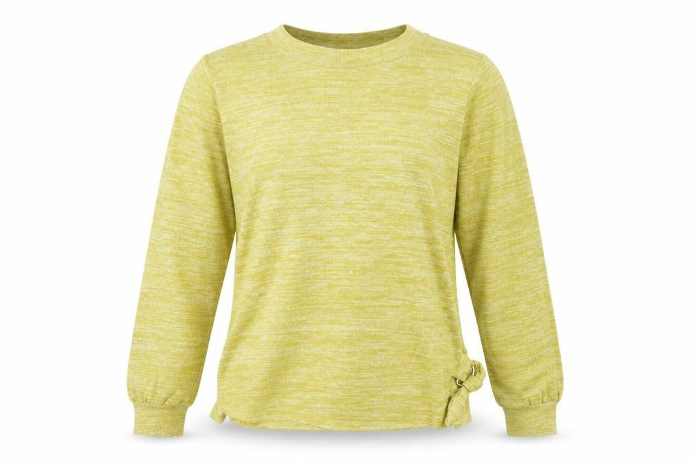 Front view of Next women’s yellow round neck viscose jumper, size UK 8