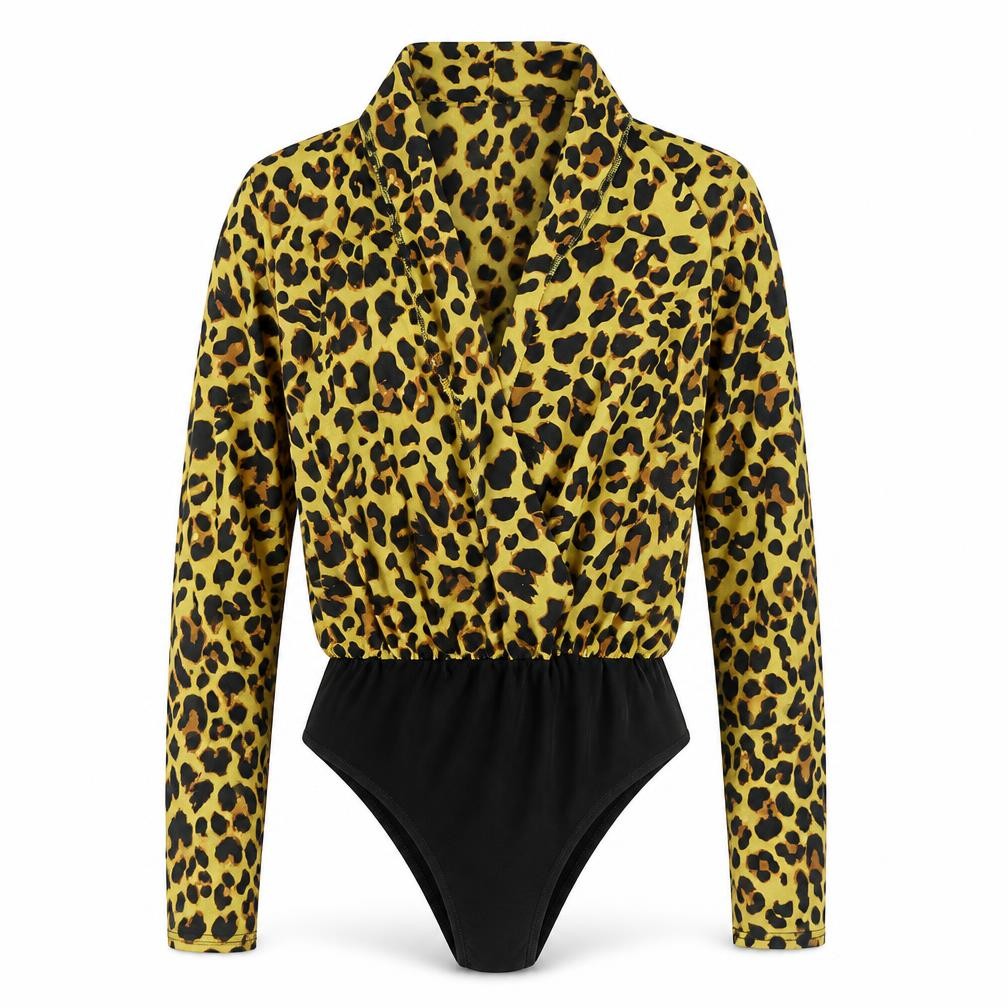 Boohoo Womens Brown Animal Print Polyester Bodysuit One-Piece Size 10 Snap - Leopard Print