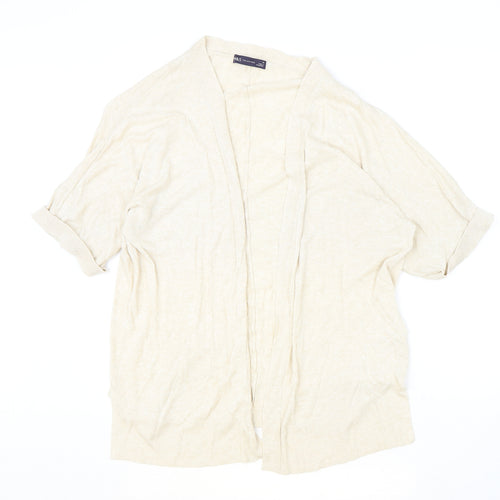 Marks and Spencer Womens Beige V-Neck Linen Cardigan Jumper Size M - Open