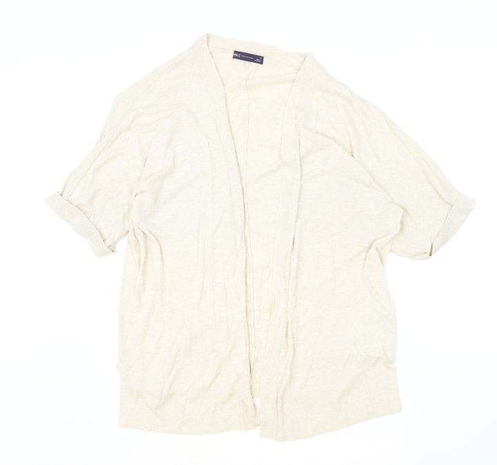 Marks and Spencer Womens Beige V-Neck Linen Cardigan Jumper Size M - Open