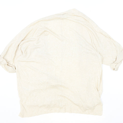Marks and Spencer Womens Beige V-Neck Linen Cardigan Jumper Size M - Open