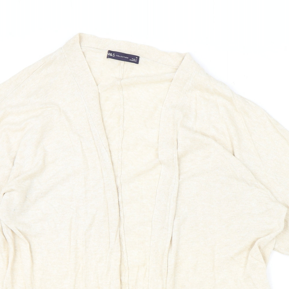 Marks and Spencer Womens Beige V-Neck Linen Cardigan Jumper Size M - Open