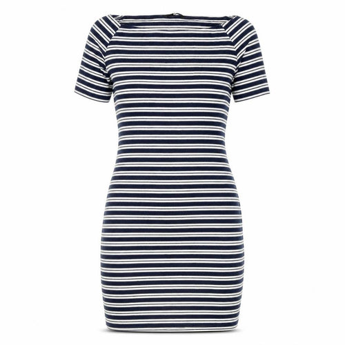 Very Womens Blue Striped Cotton Pencil Dress Size 12 Off the Shoulder Pullover