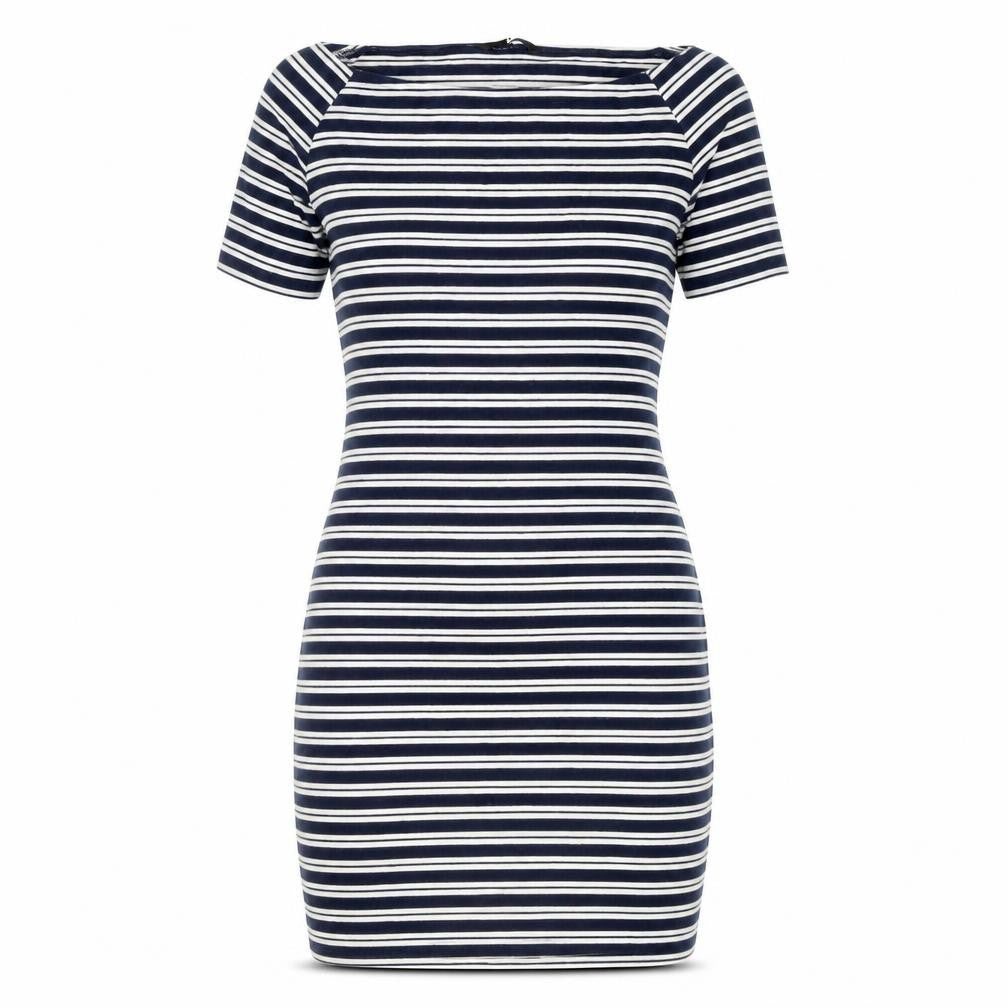 Very Womens Blue Striped Cotton Pencil Dress Size 12 Off the Shoulder Pullover