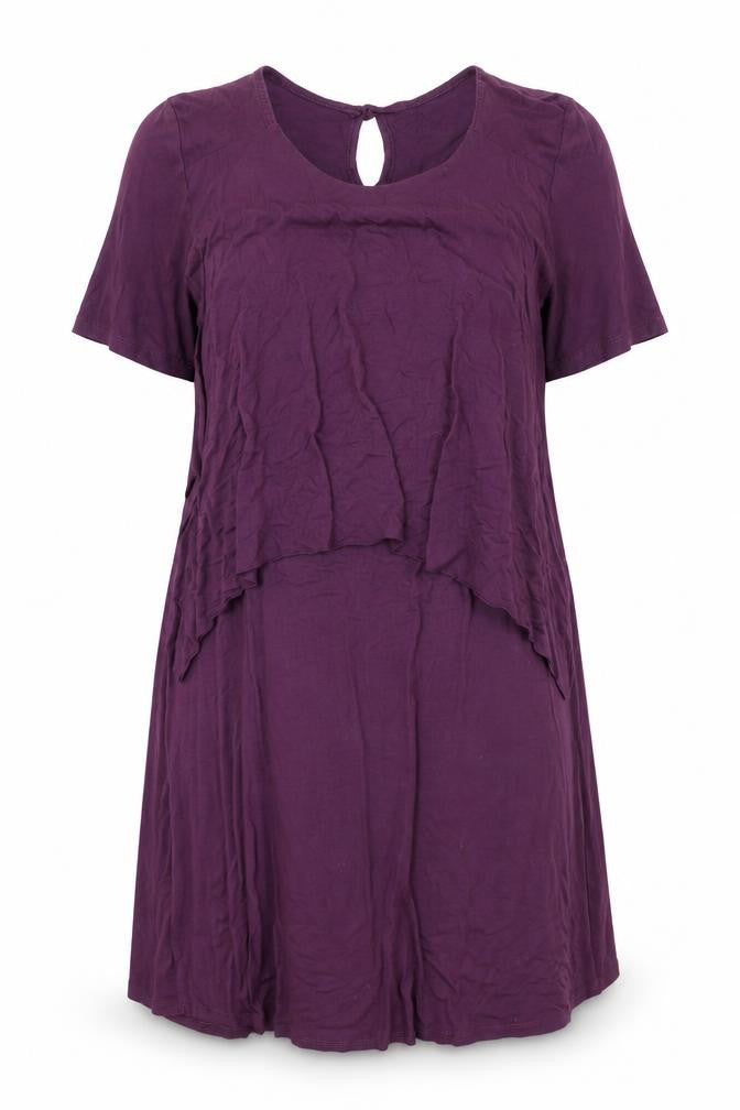 Front view of Bellambia women’s purple polyester a-line, size M, round neck pullover
