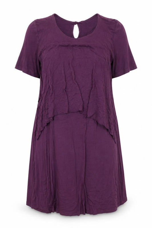 Front view of Bellambia women’s purple polyester a-line, size M, round neck pullover