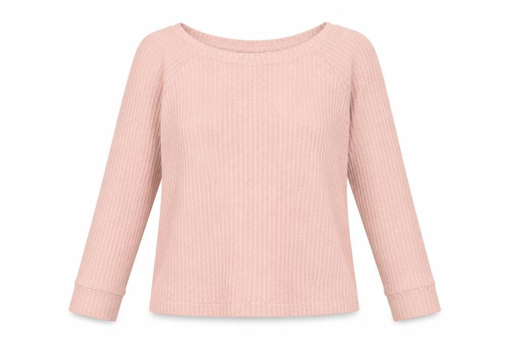 Front view of Tresics women’s pink boat neck polyester jumper, size M