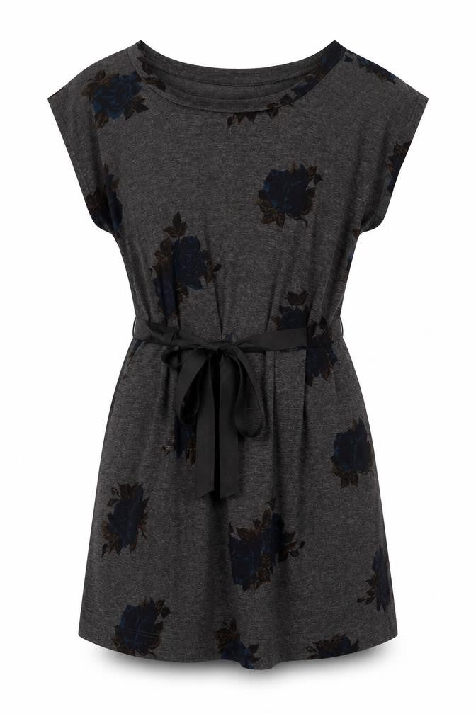 Kimchi Blue Womens Black Floral Polyester T-Shirt Dress Size S Boat Neck Pullover