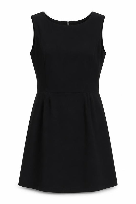 Front view of Vero Moda women’s black polyester a-line, size UK 6, scoop neck zip
