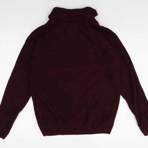 F&F Mens Red Roll Neck Acrylic Pullover Jumper Size M Long Sleeve Button