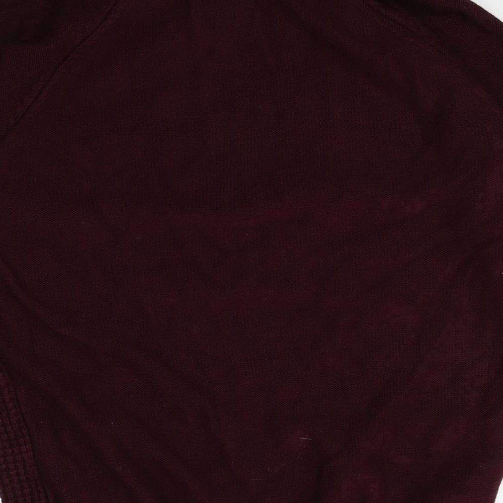 F&F Mens Red Roll Neck Acrylic Pullover Jumper Size M Long Sleeve Button