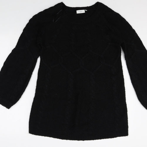 New Look Womens Black Round Neck Acrylic Pullover Jumper Size 12
